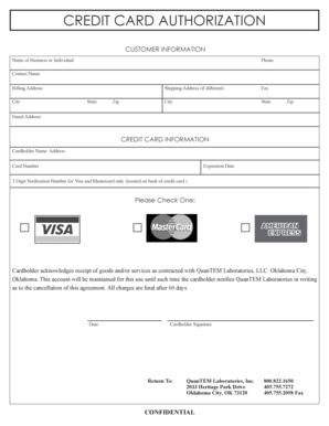 Credit Card Authorization Form