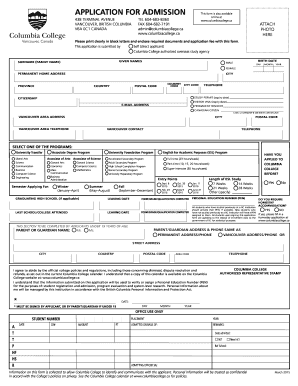 Columbia College Application Form