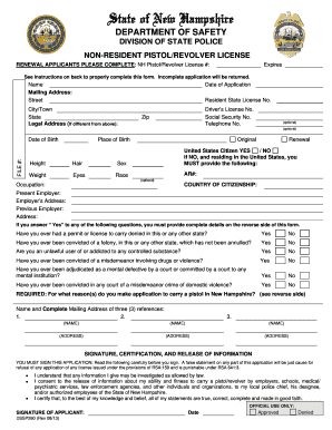 New Hampshire Non-Resident Pistol/Revolver License Application
