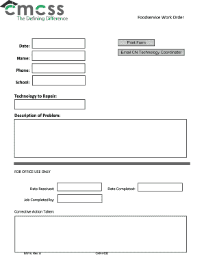Foodservice Technology Repair Order Form