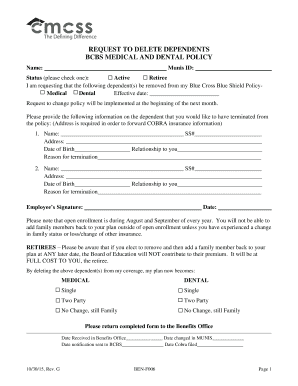 Request to Delete Dependents BCBS Policy