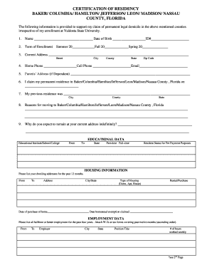 Florida Certification of Residency