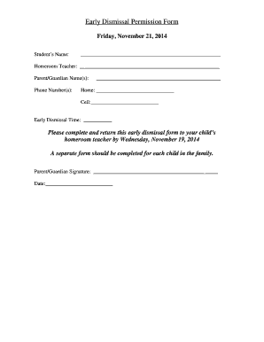Early Dismissal Permission Form