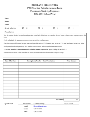 RICHLAND ELEMENTARY PTO Teacher Reimbursement bFormb bb - pinerichland