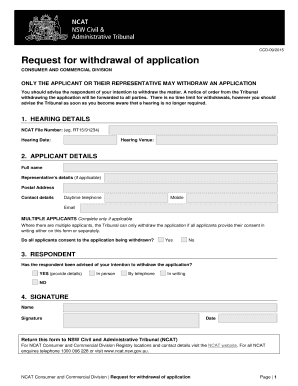 Request for Withdrawal of Application