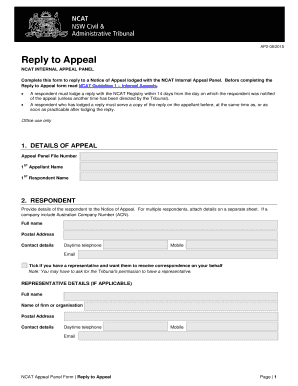 NCAT Reply to Appeal Form