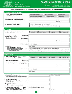 NSW Boarding House Application Form