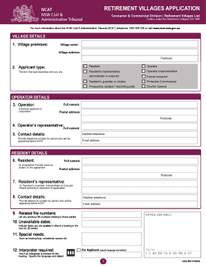 Retirement Villages Application Form
