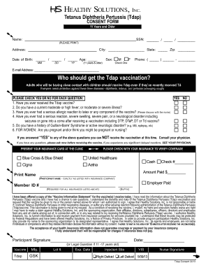 Tdap Vaccination Consent Form