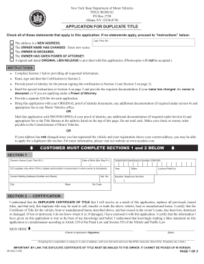 New York Duplicate Title Application