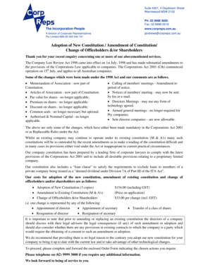 Australian Company Constitution Adoption Form
