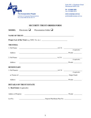 Security Trust Order Form