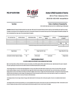 Amateur Softball Association Pick-Up Player Form