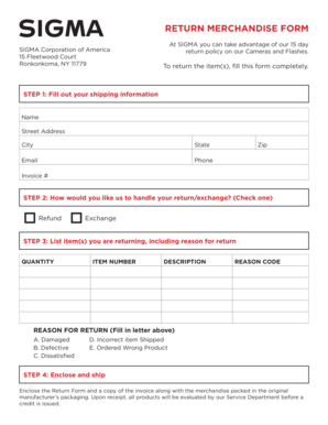 Return Merchandise Form