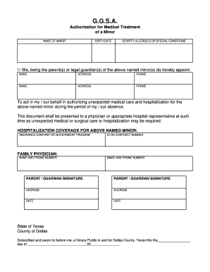 Authorization for Medical Treatment of a Minor
