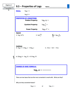 Algebra 2 Logarithm Properties Worksheet