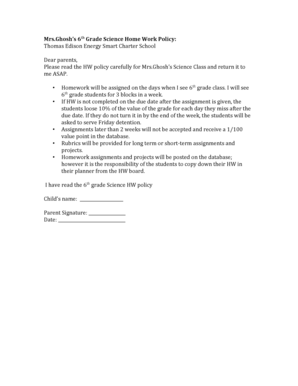 Ghoshs 6Grade Science Home Work Policy - energysmartschool
