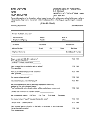 Laurens County Employment Application Form
