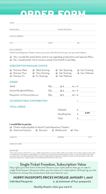 North Coast Repertory Theatre Order Form
