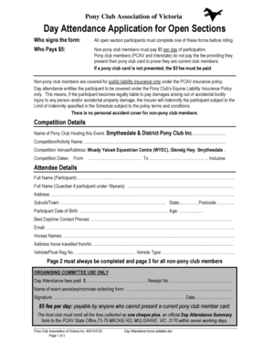 Pony Club Victoria Day Attendance Application