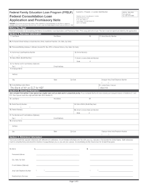 Federal Consolidation Loan Application and Promissory Note