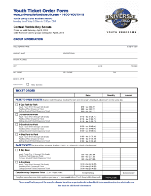 Youth Ticket Order Form