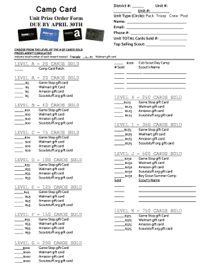 Unit Prize Order Form