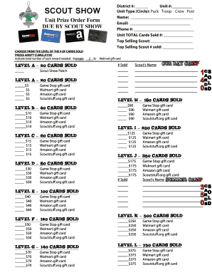 Scout Show Unit Prize Order Form