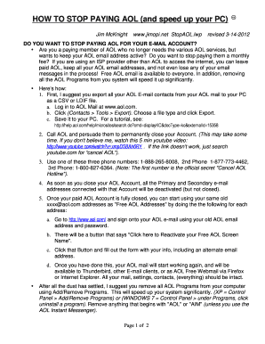 Fillable Online HOW TO STOP PAYING AOL (and speed up your PC) Fax Email