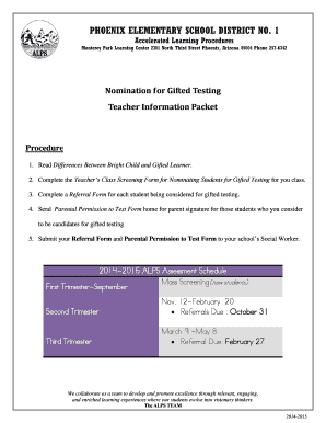 Teacher's Class Screening Form for Gifted Testing