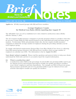 Medical Loss Ratio Employee Count Form