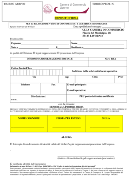 Modulo di deposito firma per certificati di origine