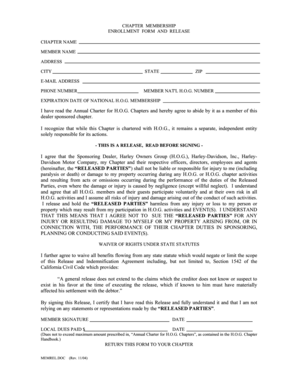 Harley Owners Group Chapter Membership Enrollment Form