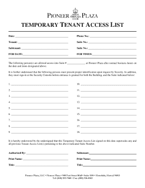 Temporary Tenant Access List