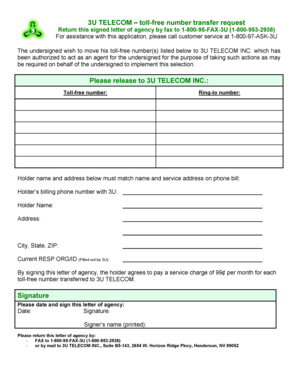 3U Telecom Toll-Free Number Transfer Request
