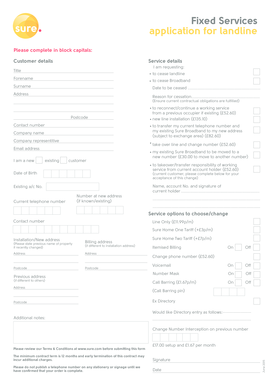 Fixed Services Application for Landline