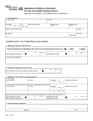Quebec Greece Health Insurance Attestation Application
