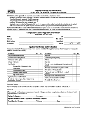 Medical History Self-Declaration for ASN Canada FIA Competition Licence