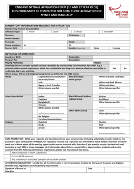 England Netball Affiliation Form