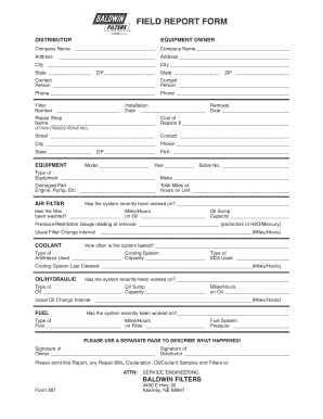 Baldwin Filters Field Report Form