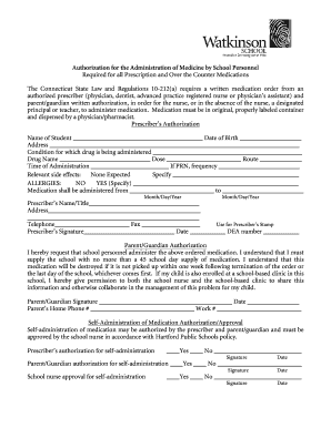 Authorization for Medicine Administration by School Personnel