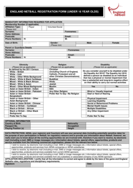 England Netball Registration Form (Under 16)