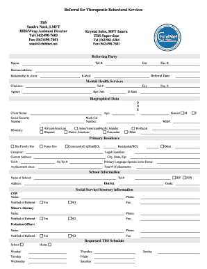 Referral for Therapeutic Behavioral Services