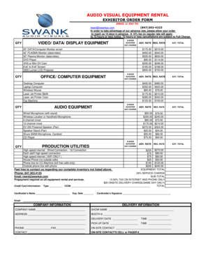 Audio Visual Equipment Rental Exhibitor Order Form