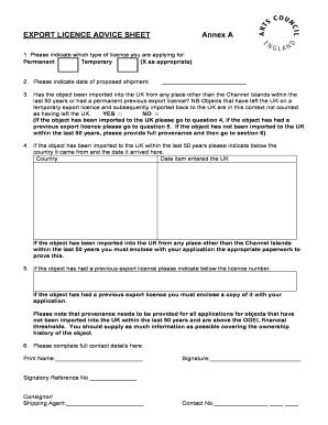 UK Export Licence Application Form
