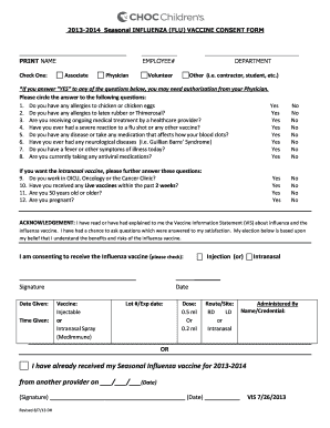2013-2014 Seasonal Influenza Vaccine Consent Form