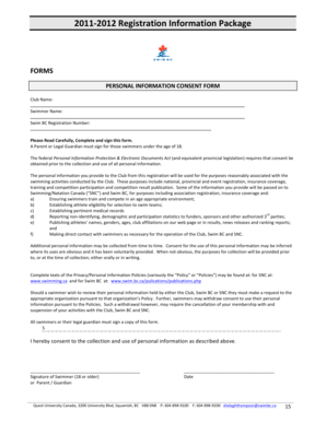 Swim BC Registration Consent Form