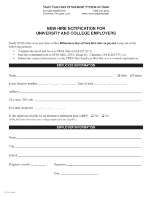 New Hire Notification Form for STRS Ohio