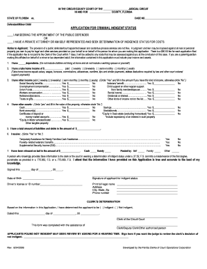 Florida Application for Criminal Indigent Status