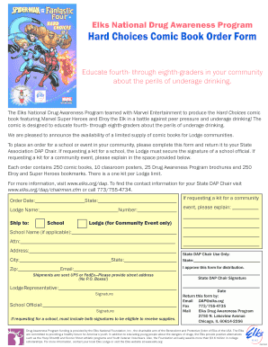 Elks National Drug Awareness Program Comic Book Order Form